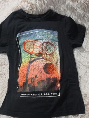 Primark Black Kids Basketball Graphic Tee with Rainbow Print